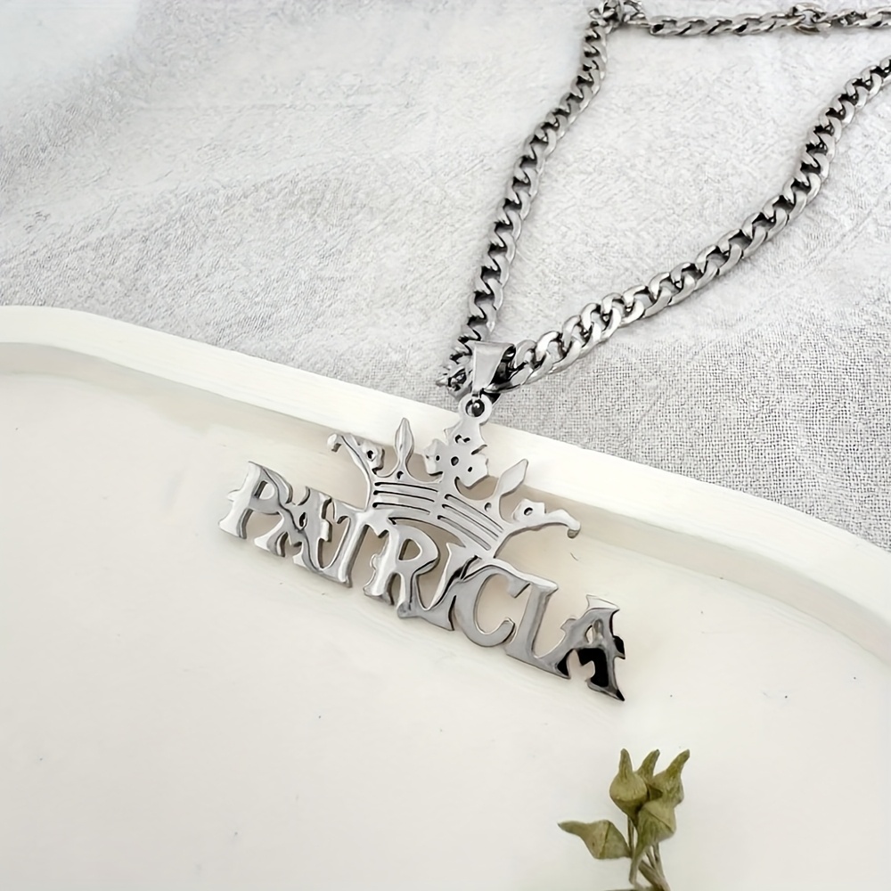 Customized Cuban Chain Name Necklace, Large Crown Pendant